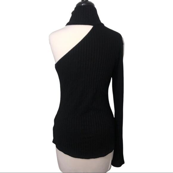 The Range Framed Ribbed Carved One Shoulder Black Turtleneck Top Size L NWT - Picture 6 of 10